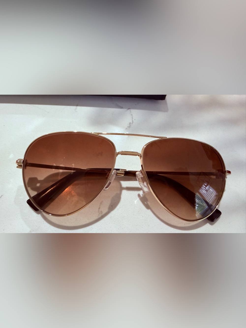Valentino Gold Frame Brown Lens Aviator Sunglasses